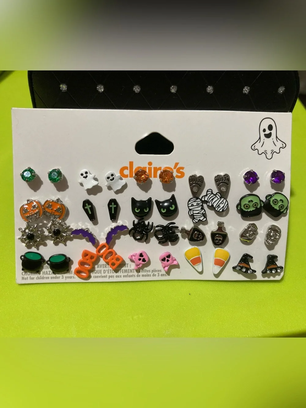 Claire's Halloween Multi-Pair Earring Set - Orange, Green, Black, Purple, White